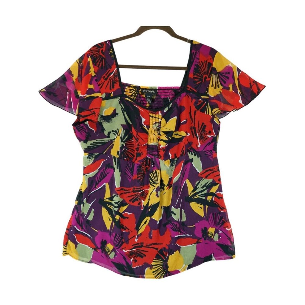 Lane Bryant Women's Tropical Blouse Babydoll Size 14/16 Multicolor Polyester